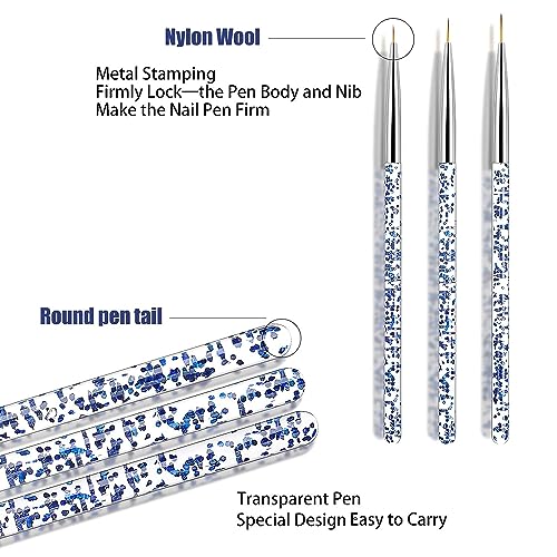 NAILWIND 3 PCS Nail Art Liner Brushes, UV Gel Painting Acrylic Nail Design Nylon Brush, Nail Painting Drawing Pens (7/9/11mm) - Image 5