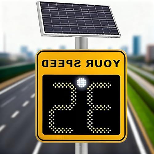 vnmudzeo SeñAles Led Cuadradas De LíMite De Velocidad con EnergíA Solar, RetroalimentacióN InstantáNea, Alcance De DeteccióN De 0 A 120 M, Ajustable De 3 A 160 Km/H Yellow