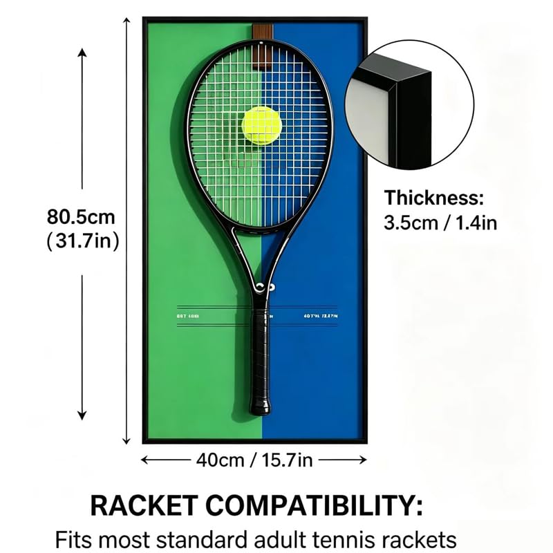 Cornice per racchetta da tennis, decorazione sportiva da appendere alla | L'elegante cornice protegge la racchetta aggiungendo decorazioni sportive di alta qualità alle pareti (racchetta non inclusa)