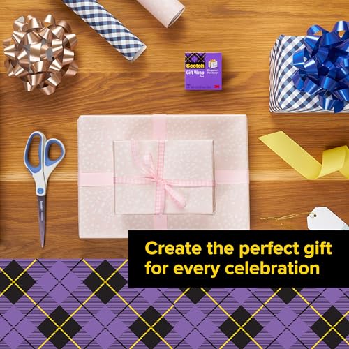 Image of Scotch Gift Wrap Tape with Scotch Desktop Dispenser | 6 Rolls of 3 /4 inch x 1000 inch each plus 1 Desktop Tape Dispenser, Great for Gift Wrapping