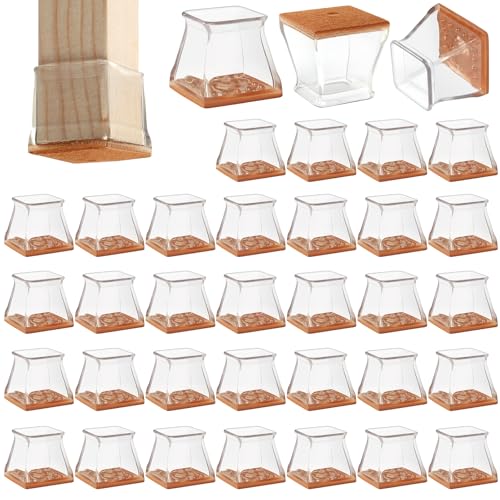 Image of CHUNZEXI 36 Pack Square Chair Leg Floor Protectors for Hardwood Floors, Silicone Felt Covers Pads Caps, Protect Wood Furniture Feet Floors Noise Reduce and Scratch (Square Small)