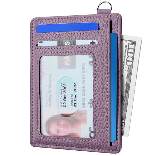 Image of Mayski Slim Wallet, Credit Card Holder for Women, Minimalist Front Pocket RFID Blocking Card Cases, Small Wallet Women Men(Litchi Lavender)