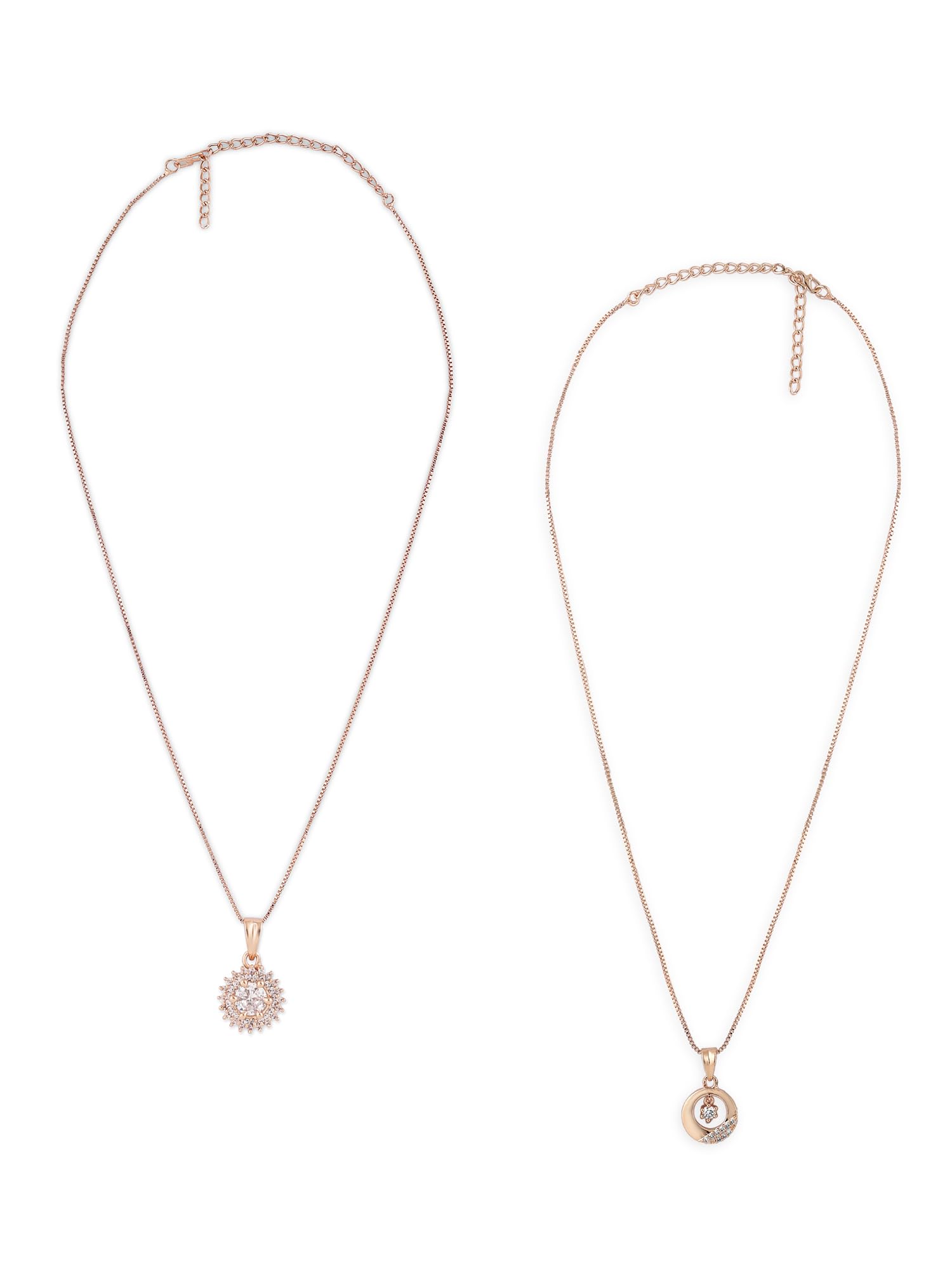 ZAVERI PEARLS Set of 2 Rose Gold Contemporary Cubic Zirconia Pendants With Chains For Women-ZPFK17536 (B0CT4ZR96T) Amazon Price History, Amazon Price Tracker