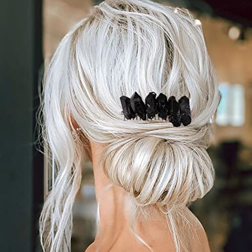 Simsly Black Quartz Crystal Hair Comb Raw Quartz Hair Accessories Crystals Stone Hair Accessories for Women and Girls