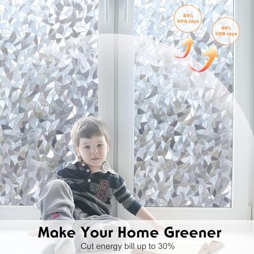 Image of WOO Home Frosted Glass Window Film & Stickers (24 X 24 Inchs) Privacy Window Cover for Home & Office - Easy Apply, UV Protection, Removable Decorative Film (6d Stone 2 X 2 SQFT)