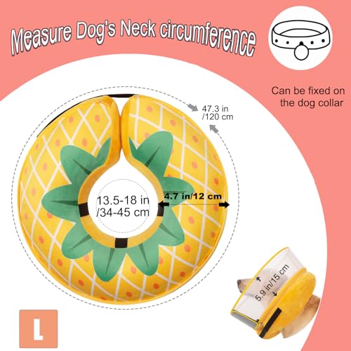 Image of Inflatable Dog Cone Collar for Large Medium Small Dogs, Soft Dog Donut Collar Adjustable Recovery Cone for Pets After Surgery, Extra Enhanced Anti-Licking Guard Shield (Pineapple, Large)