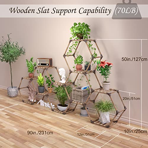 Allinside Hexagonal Plant Stand Indoor, Wood Outdoor Plant Shelf for
