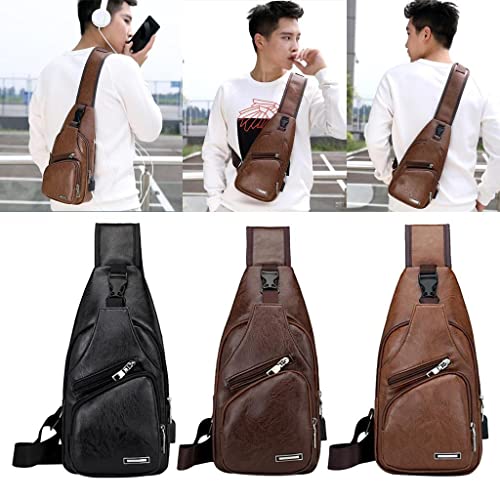 Fityle Couro Ao Ar Livre Dos Homens Viagens Sling Bag Ombro Peito Crossbody Bolsa Bolsa - Preto