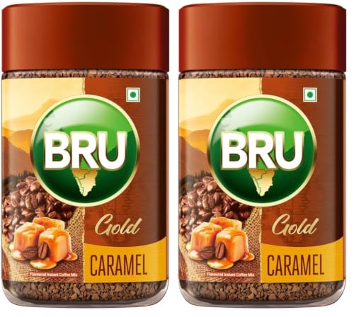 Image of Bru Gold Caramel 100g | Flavoured Instant Coffee | Flavourful Twist to Your Everyday Coffee | Made with Freeze-Dried Coffee | Makes 80 cups | (Pack of 2)