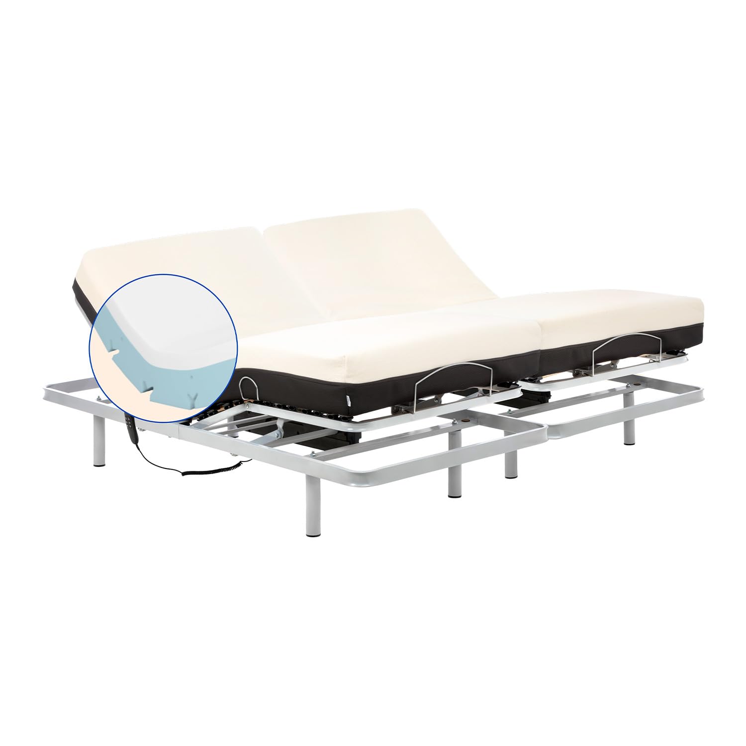 Geriafy - Cama Articulada de Matrimonio Reforzada con Colchón Ortopédico Viscoelástico 20 cm (160x200, Mando por Cable) | Doble lecho independiente, colchones Cotton V6 de 20 cm con funda de algodón