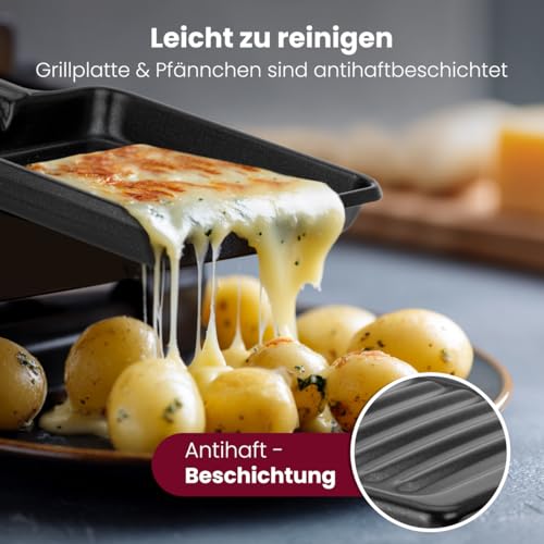 ProfiCook® Raclette 2 Personen | erweiterbar für bis zu 8 Personen | inkl. 4 Pfännchen und 4 Spatel | Mini Raclette | Antihaftbeschichtung | Raclette | Set mit 2 Stück | 2x 350W | PC RG 1324 – Bild 3