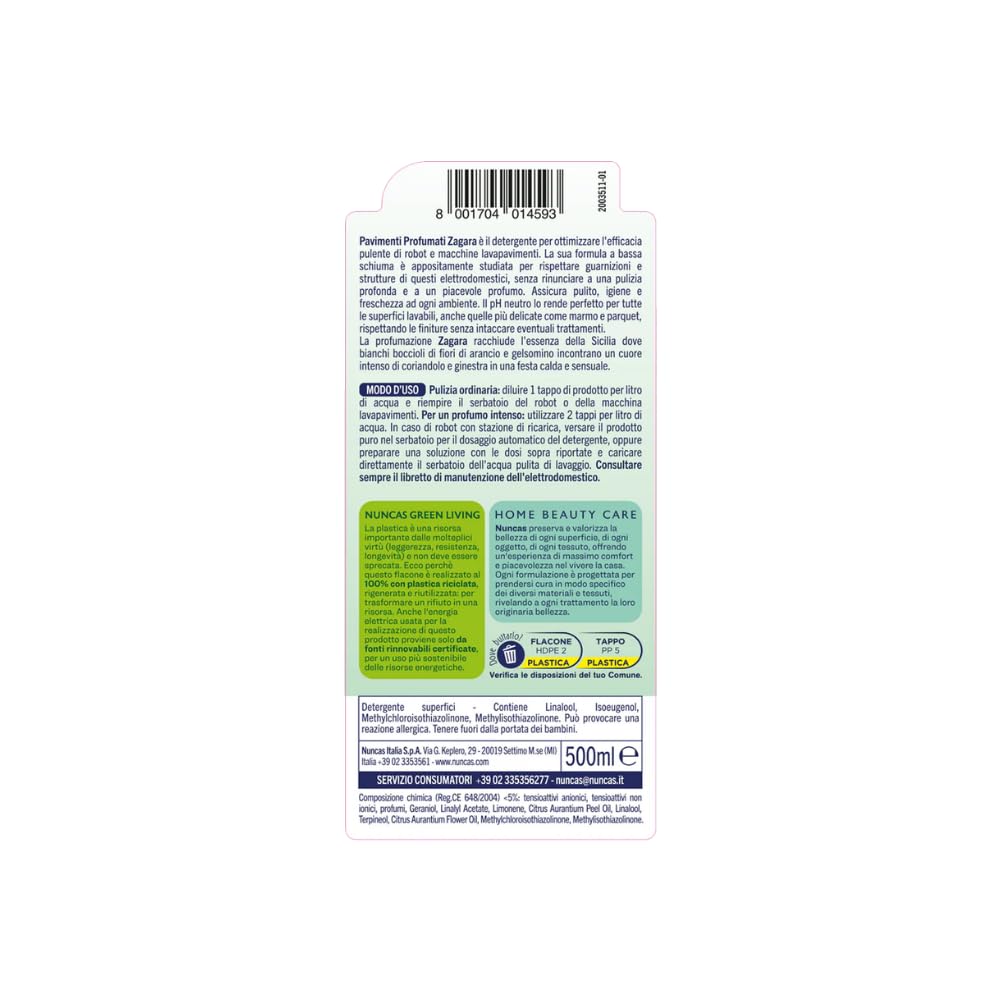 Nuncas Pavimenti Profumati Detergente Pavimenti - Formula Specifica per Robot e Lavapavimenti - Zagara - Multipack - Confezione da 3 x 500 ml