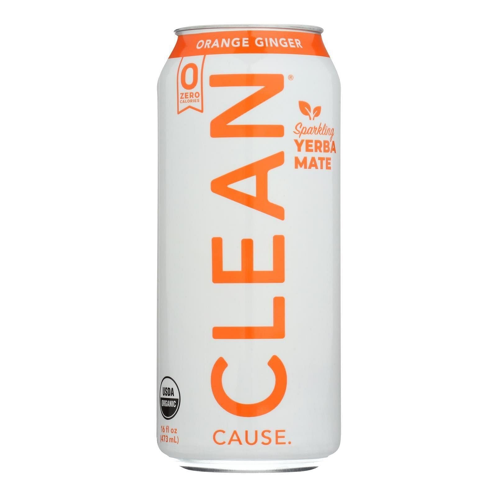 Clean Cause, Yerba Mate Zero Sparkling Orange Ginger, 16 Fl Oz