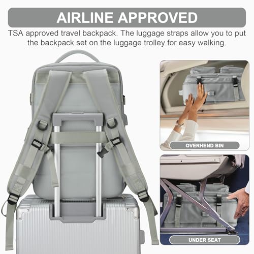 Laptop Backpack for Men Women, Flight Approved Travel Backpack Business Backpack with USB Charging Port, Casual Daypack College Computer Backpacks, Grey4