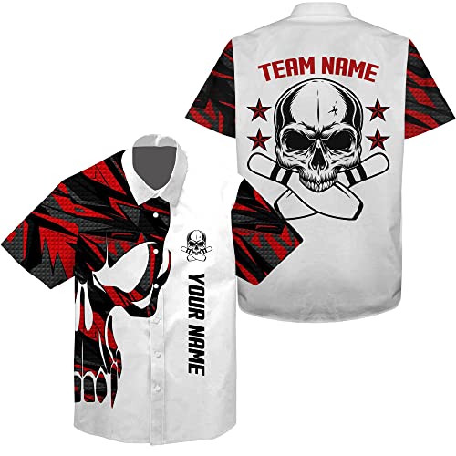 Custom Bowling Shirts, Bowling Jerseys for Men, Hawaiian Shirt for Men, Custom Us Flag Bowlers Team Jerseys, Patriotic Blue Lightning Bowlers Hawaiian Shirts, Button Down Clothes with Team Name