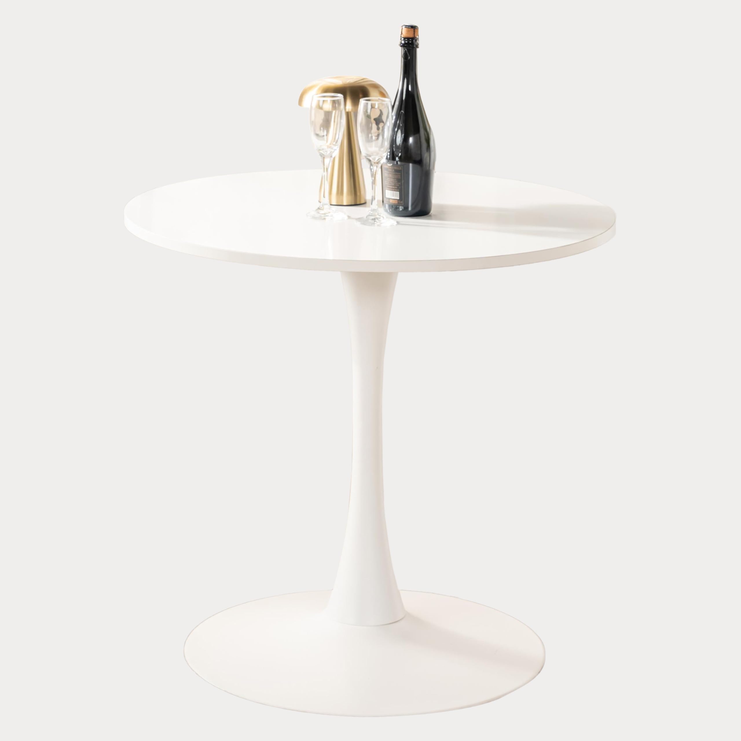 MEUBLE COSY Tavolo da Pranzo Rotondo scandinavo 2-4 Persone per Soggiorno Cucina, in Legno di ingegneria e Metallo, Bianco, 80 x 80 x 73 cm, 80x80x73cm