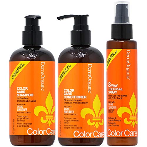 DermOrganic Color Care Kit - Cleanser 12 fl.oz, Conditioner 12 fl.oz, 8 Way Thermal Spray 4 fl.oz.