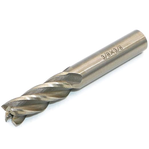 HSS End Mill 3/8" Cutting Dia 3/8" Shank 4 Flute, CNC End Mill Cutter for Wood, Aluminum, Steel, Titanium, Foam, Plastic