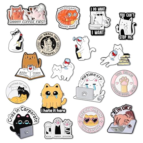 Cat Brooch Pin Enamel Cute Enamel Pins Bulk Funny Push Pin Decorative Brooch Badge Decorative Pins For Bags Party Favors Gift (18 PCS)