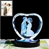 Custom Picture Crystal Heart Shape Photo Frame,Etched Engraved with Picture with Led Light, Personalized Christmas Wedding Anniversary Couple Gift for Couples Birthday Gifts for Girlfriend Her Women