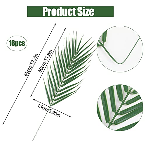 Ccinee 16 Pcs Artificial Palm Leaves, Faux Large Palm Fronds Fake Tropical Plant Simulation Safari Leaves With Stems For Home Hawaiian Luau Party Jungle Beach Theme Party Decoration #TOP1