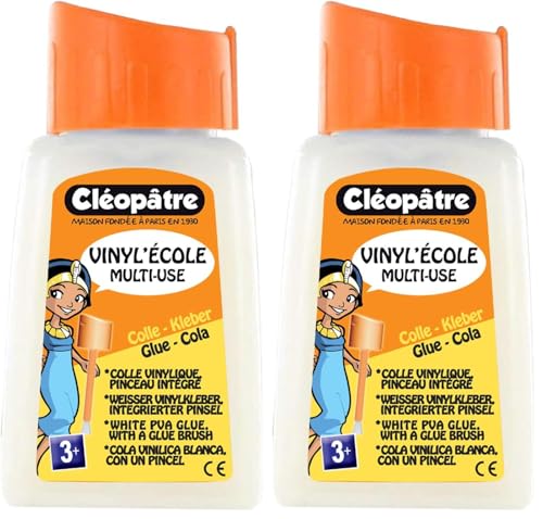CLÉOPÂTRE - Flacon de Colle Blanche Vinylique Avec Bouchon Pinceau 80 g – Pinceau Intégré – Idéale Travaux Manuels et Loisirs Créatifs Dès 3 ans –...