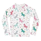 Rashguard Kinder Mädchen, Langarm, Badeshirt, Schwimmshirt, Sonnenschutz, Badebekleidung, Schnelltrocknend, UPF 50+, Rash Top mit Print, Rash Guard Shirt, UV Shutz, Unicorns, 92-128 cm (6)