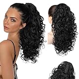 Flufymooz Ponytail Extension, 46 cm Pferdeschwanz Haarverlängerung, 100% reine Proteinseide, weiches, natürlich aussehendes synthetisches claw clip Pferdeschwanz Haarteil-Natürlich Schwarz