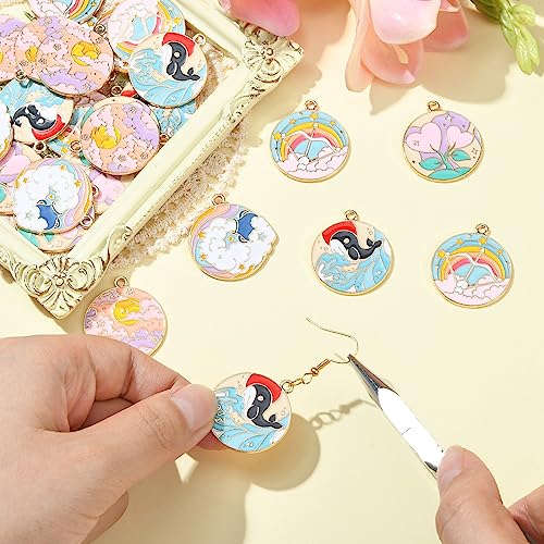 Stiesy 25Pcs 5 Styles Cute Enamel Flat Round Charms Pendants Colorful Dolphin Heart Rainbow Patteern Dangle Charms for DIY Jewelry Making Bracelet Crafts - Image 4