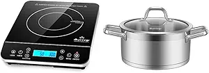 Duxtop Portable Countertop Burner Hot Plate with LCD Sensor Touch - 1800 Watts, Silver & Professional Stainless Steel Cookware Induction Ready Impact-bonded Technology