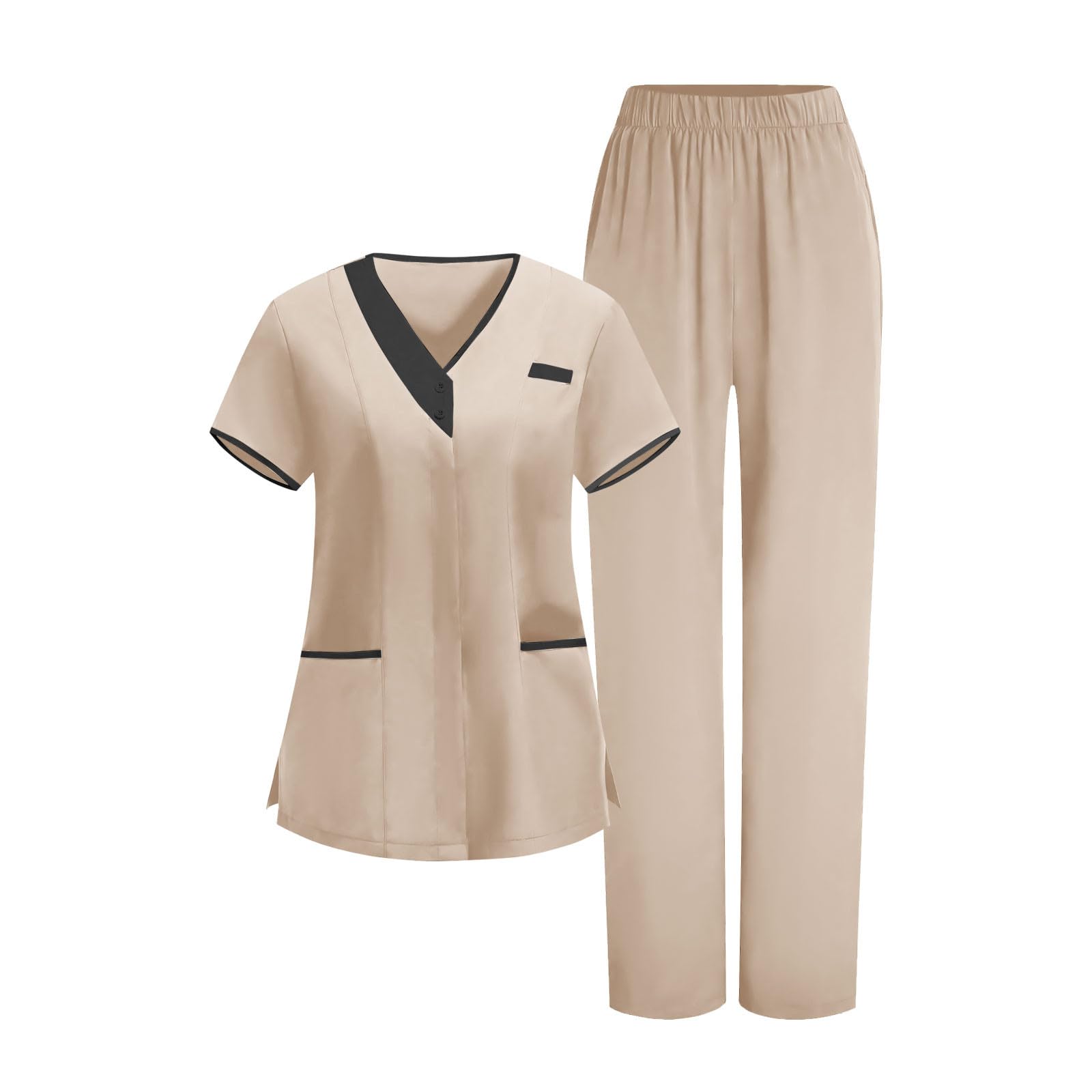 Divisa OSS Donna Cotone Divisa Sanitaria Set con Casacca e Pantalone Medico Elegante Manica Corta Camice da Laboratorio Elasticizzato Leggero Uniformi Infermiere Camicia da Lavoro Officina Pulizie