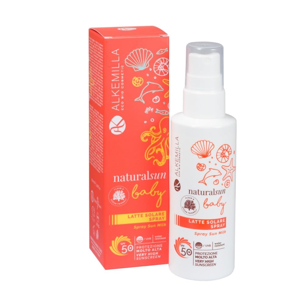 Protezione solare latte spray baby 50+ SPF 150 ml resistente all'acqua vegano eco bio protezione alta