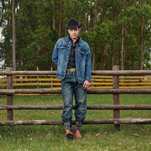 Image of IUV Cowboy Boots For Men Western Ostrich Wide Embroidered Pull On Boots | Durable & slip-resistant pull-on boots, Fashionable embroidered design, Vintage style for men, stylish for casual.
