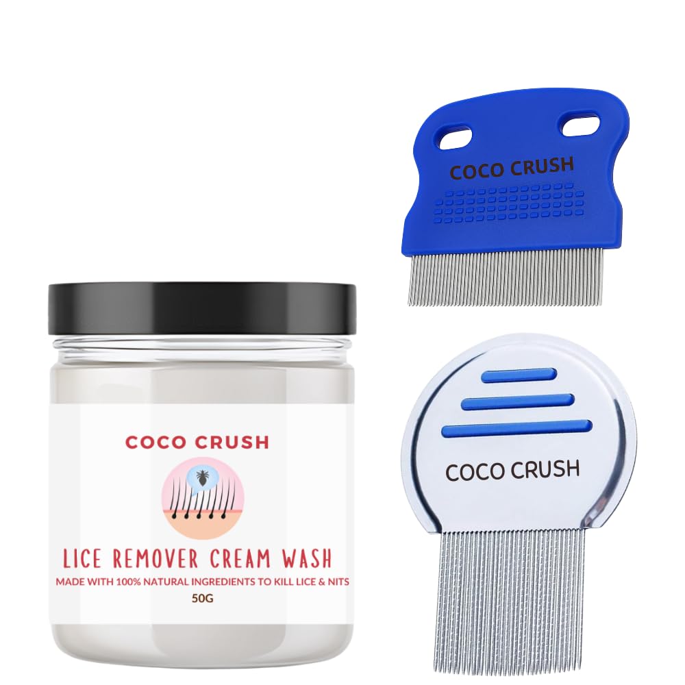 Coco Crush Anti Lice and Nits Cream Wash Kit | Fine Tooth Comb for Nits and Eggs Removal and Stainless Steel Lice Comb for Lice Cleaning | Herbal Natural Safe and Chemical-Free Treatment for All Ages (50g + 2 Comb)-image-45