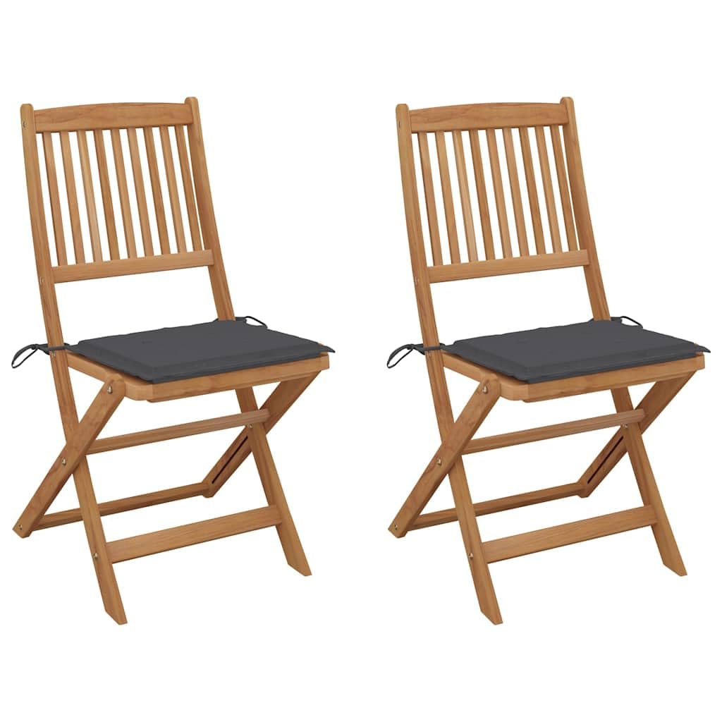 Chaises de jardin pliantes acacia de 44 x 50 x 88 cm coussin anthracite