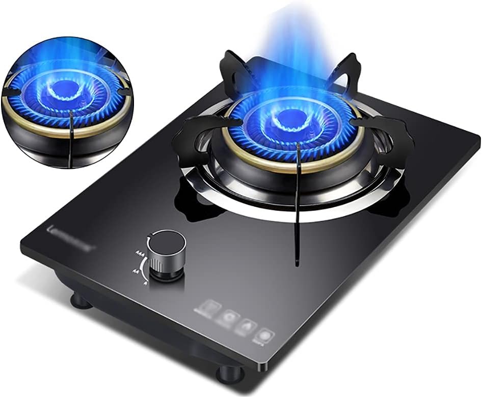 Burners Gas Hob Portable Home Kitchen Hob，Built In 1 Burner With FFD/FSD,Black Glass(Gloss)，Easy To Clean [Energy Class A]