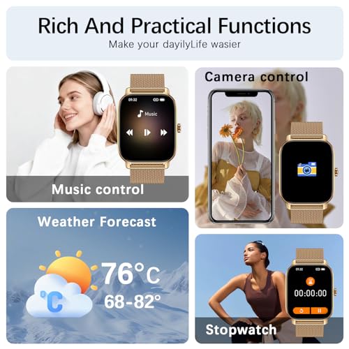 Smart Watch for Women Men Fitness: Waterproof Make Answer Call Digital Mens Watches Running Pedometer Smartwatch for Android Phone iPhone Samsung Compatible Heart Rate Monitor SpO2 Step Tracker Gold - Image 6