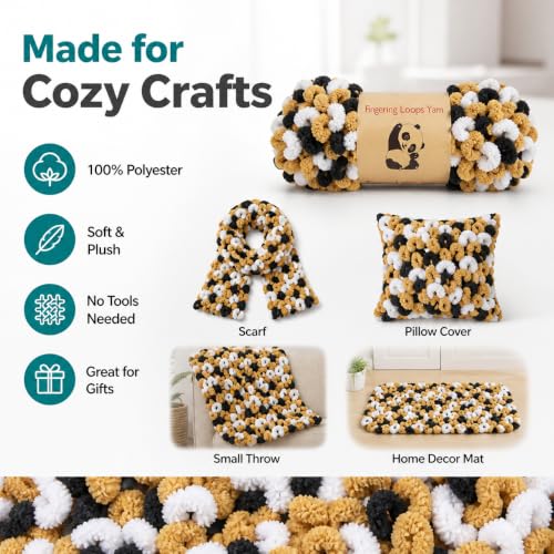 Image of Shenlin Loop Yarn 5 Packs, Chunky Chenille Yarn for Hand Knitting Blankets, Machine Washable Polyester Fluffy Thick Bulky Yarn for Scarves, Cushions, Rugs and Craft Projects