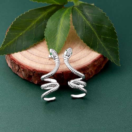 Snake Earrings for Women - Silver CZ Pieceing Snake Crawler Climber Cuff Studs Earring CZ Wrap Earrings Jewelry2