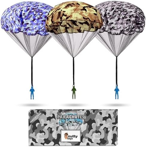NUTTY TOYS Army Parachute Toys for Kids - Tangle Free Outdoor Flying Parachute Men, Best Small Outside Toys for 4 5 6 7 8 9 10 11 12 Year Old, Top Christmas Stocking Stuffers Idea 2026 Unique Boy Gift