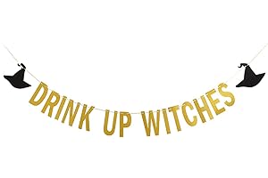 Gold Drink Up Witches Banner Halloween Party Decorations Supplies