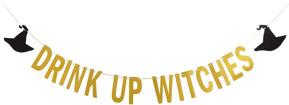 Gold Drink Up Witches Banner Halloween Bachelorette Witches Banner Witches Halloween Party Banners for Witch Bachelorette Party Decorations