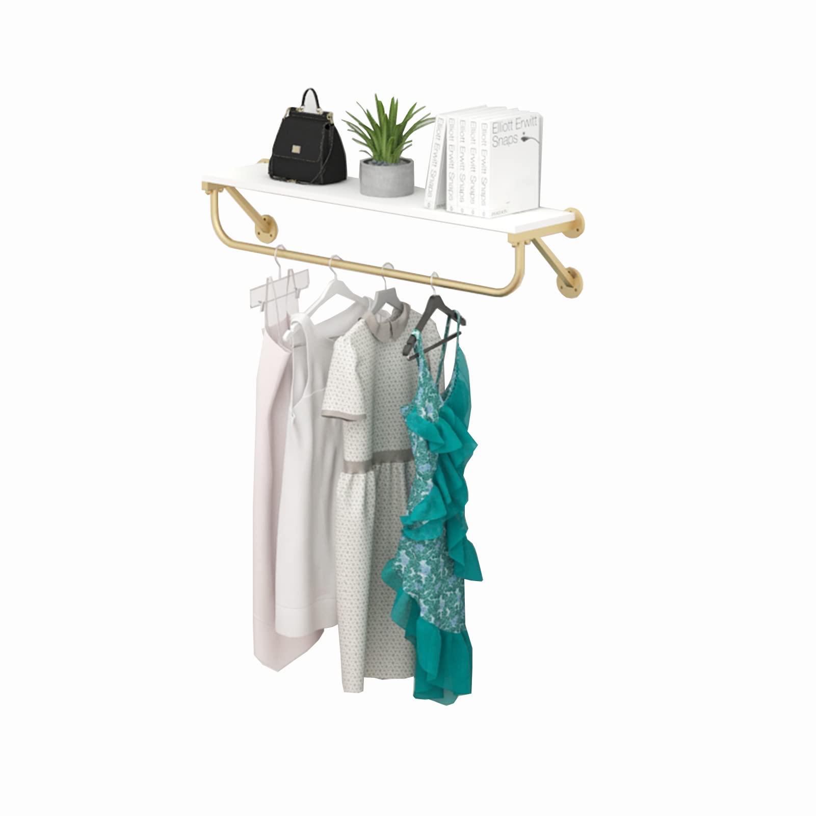 HTTGDGDH Coat Rack Wall-Mounted Garment Rack Retail Store Hanging Clothes Rail Rod Storage Display Clothing Rack For Bedroom Or Boutiques/Gold/120Cm