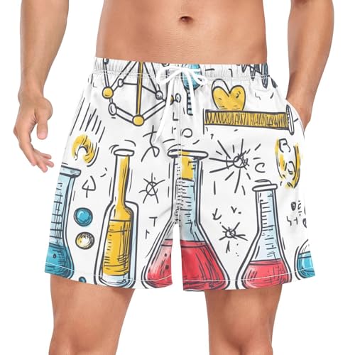 Mens Swim Trunks with Liner, Science Bottle Star Cool Quick Dry Beach Swim Shorts, Swimwear Bathing Suits S