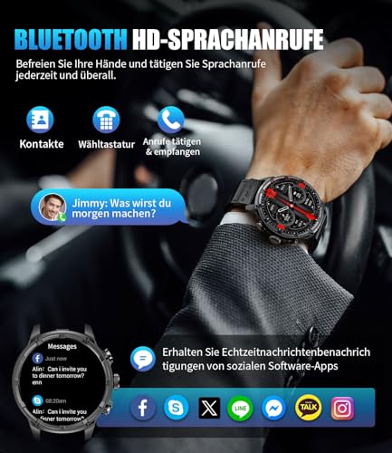 Smartwatch Herren(Telefonfunktion),1.85‘’ HD Großes Display/710 mAh Akku Sportuhr Herren mit Taschenlampe/120+ Sportmodi,5ATM Wasserdicht Fitnessuhr mit Herzfrequenz,Schlafmonitor für Android iOS – Bild 4