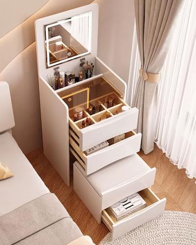 2 in 1 Makeup Vanity Table Chair Set with Led Mirror 40CM Dressing Table with Storage Drawers for Home Bedroom Furniture