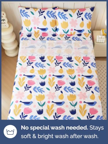 Image of Kids Full Size Tulip Bed Sheets - 4 Piece Kids Tulip Sheet Set - Floral Garden Bedding - Ultra-Soft, Cute & Cozy - Breathable & Machine Washable - Colorful Bed Set for Boys, Girls, Teens & Toddlers