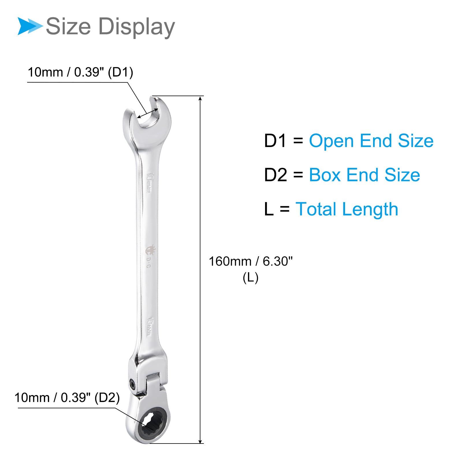 CoCud Flex-Head Ratcheting Wrench, 10mm Head Metric 72-Teeth, Cr-V Gear Combination Wrench Spanner - Image 2