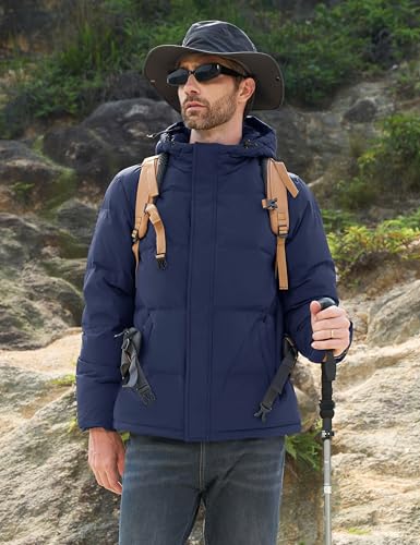 MAGCOMSEN Mens Hooded Down Jacket Water Resistant Puffer Jacket Full Zip Up Windproof Winter Jacket with Zip Pockets2