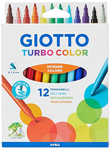 Giotto 71400 Turbo Colouring Fine Tip Pens, Box Of 12, Intense Vibrant Colours